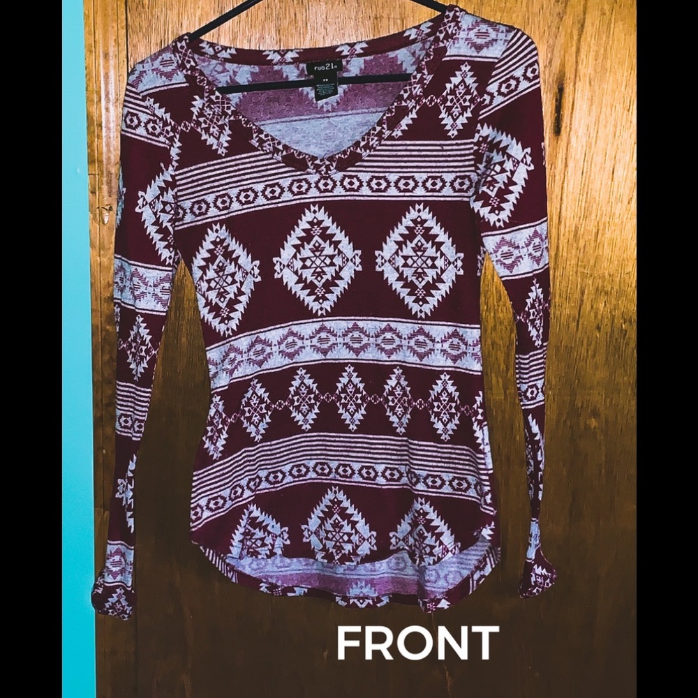Printed maroon and grey long sleeve. XS